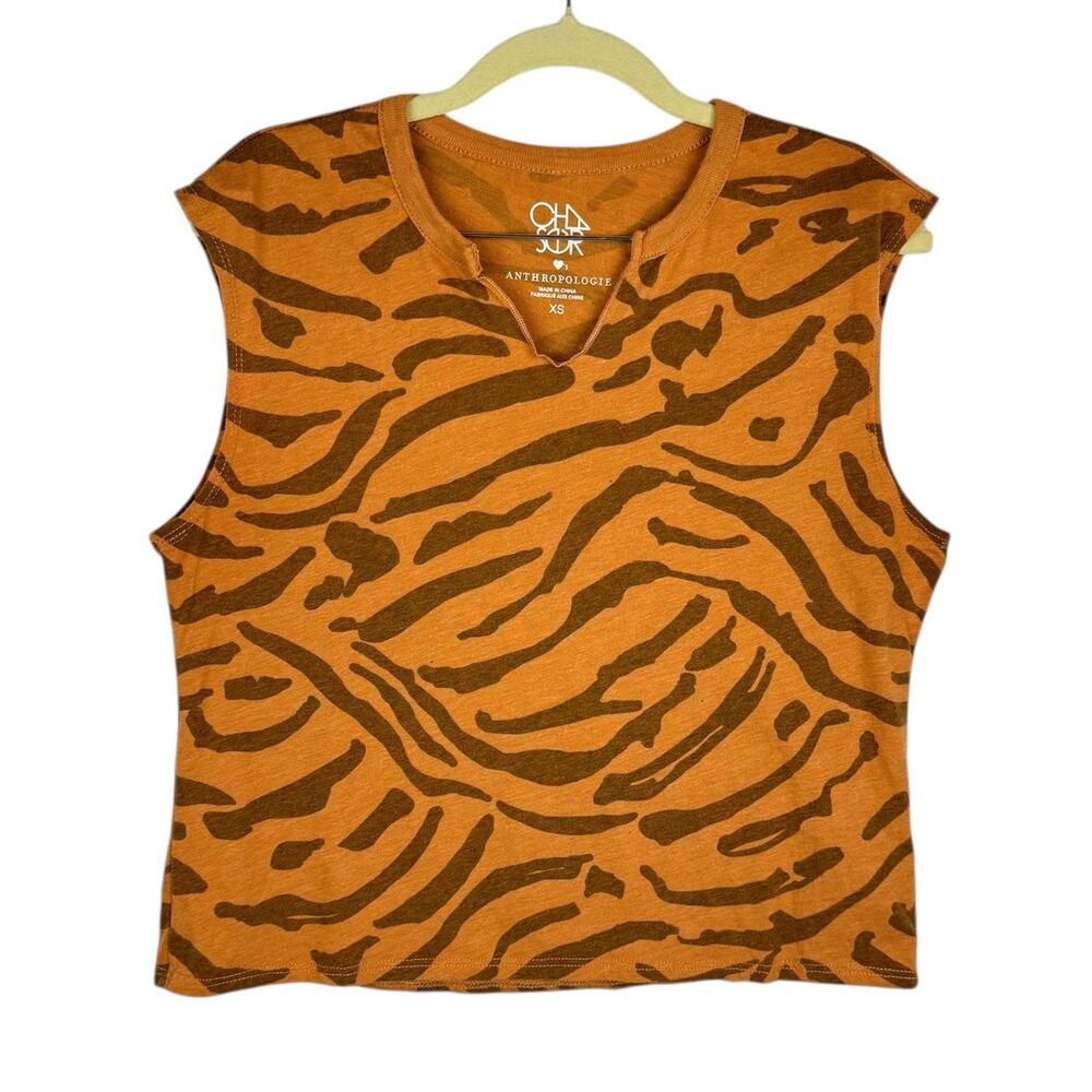 Chaser‎ Anthropologie Orange Animal Print Cotton Cropped Sleeveless Top XS Light